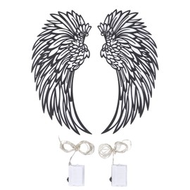 Wings Wall Sculpture Art Metal Hollow Out Wall Hanging Decoration for Home Bedroom Living Room Garden Office Double Sided Black with Light 30cm/11.81in