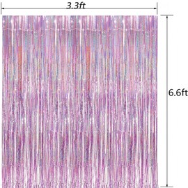 Pink Laser Foil Curtains, 3 Pcs Tinsel Curtains Party Streamers Fringe Curtains Decorations, for Photo Booth Props, Unicorn Fairy School Child Party Euphoria Theme（Double-Sided Tape Will be Given ）