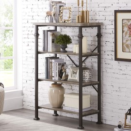 Hombazaar 4-Tier Industrial Bookcases, Vintage Open Etagere Bookshelf, Multi-Functional Shelf Units for Collection, Grey Oak