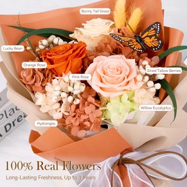 MAMAMIKO Preserved Flowers Bouquet with Butterfly - 3 Roses & Flowers for Delivery, Long-Lasting Real Roses Forever, Anniversary Birthday Valentine Gifts for Women Mom Grandma Her Wife Girlfriend