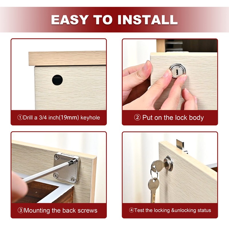 Naissian Cabinet Locks with Keys, Home Desk Lock for Drawer