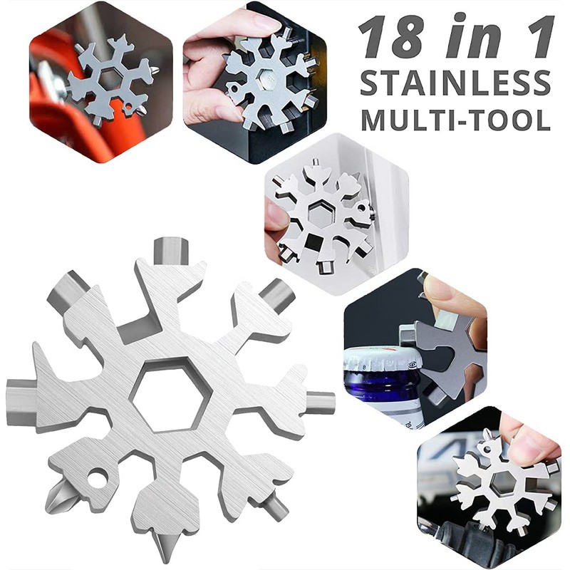 18-in-1 Snowflake Multi Wrench Tool, Keychain Multitool Pocket Tool is