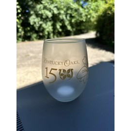 Exclusive 2024 Frosted Kentucky Oaks Stemless Wine Glass 150th Kentucky Derby