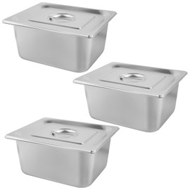 KOHAND 3 Pack Anti-Jam Hotel Pans, 1/2 Size 6 Inch Deep Steam Table Pan with Lid, Catering Storage Metal Food Pan for Home, Restaurant, Buffet