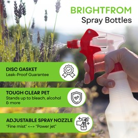 BRIGHTFROM 32 OZ Empty Plastic Spray Bottle, Heavy Duty with Adjustable Spray Nozzle, Chemical Resistant, All Purpose, Professional for Cleaning, Planting & Chemical Solutions
