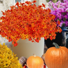 LEIISSURREE,Fall Fake Flowers,Fall mums,Artificial Fall Flowers for Outdoors Decoration,Orange Faux Flowers for Pot,Window,Front Porch,Thanksgiving,UV Resistant Artificial Outdoor Plants（16 Bundles）