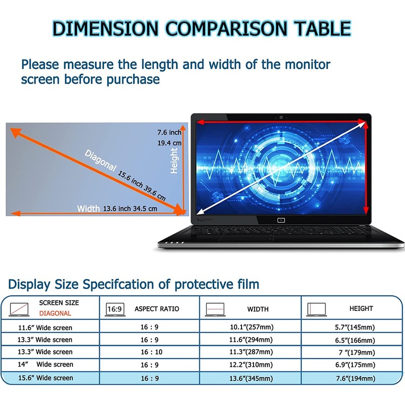 PYS 2 Pack Blue Light Screen Protector Laptop 15.6 Inch,