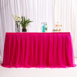 MYMM 3ft / 91cm Red Table Skirt, Romantic Tulle desk gauze, Table Decoration, Snowflake Wonderland Tutu Table Cloth, for Baby Shower, Wedding, Birthday, Party, Bar, Prom, Valentine's Day Christmas