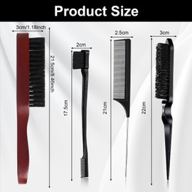 Sleek Bun Brush, Sleek Brush Edges Brush Bristles Brush Sleek Braid Brush, Hair Brush Boar Bristles Brush Sleek Braid Set with 1 Flannel Bag for Long Thick Dry Hair Curly
