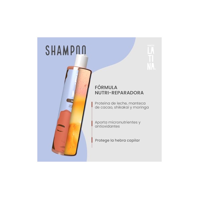 LATINA Shampoo Cacao - Nutri-Reparador Shampoo Sin Sulfatos y Parabenos