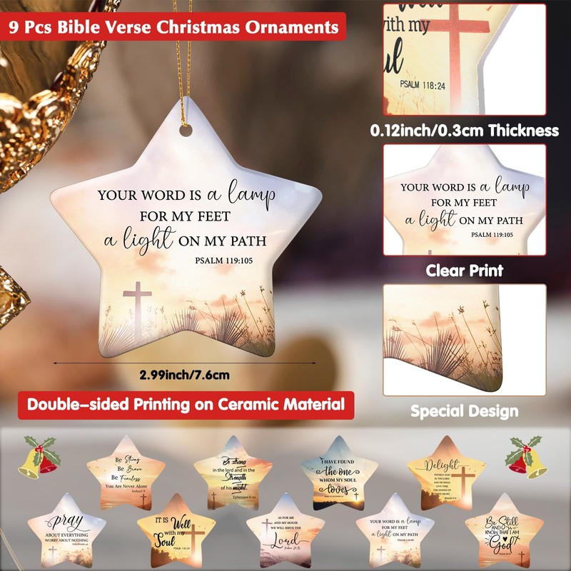 Barydat 9 Pcs Christmas Christian Hanging Ornament Star Shaped Bible