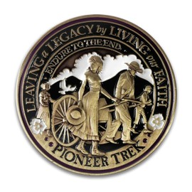 Armor Coin & Emblem - Solid Antique Bronze Pioneer Handcart Trek - Round Lapel Pin/Tie Tack