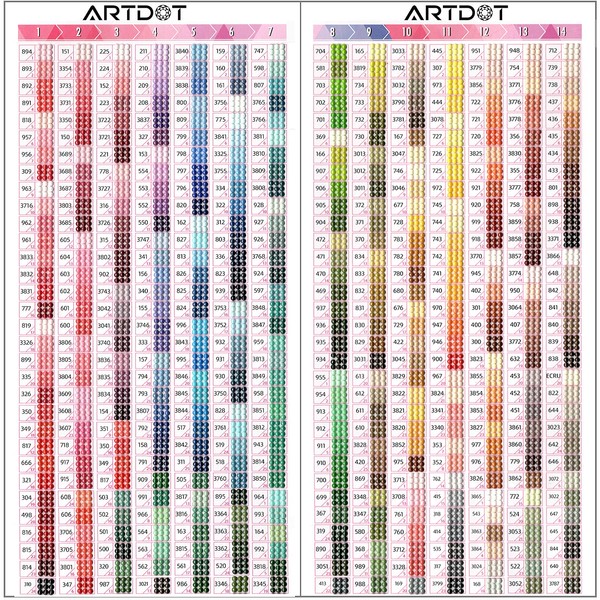 ARTDOT Diamond Painting Color Chart, 5D Diamond Art Accessories with DMC Number Matching 445 Colors Diamond Beads for Cross Stitch DIY, Crafts & Freestyle Art