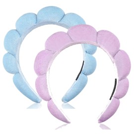 Hamosky Spa Headbands for Washing Face or Facial, 2 Pcs Cute Sponge Headband For Women, Makeup Headband, Skincare Headbands Terry Cloth Headbands for Makeup Removal, Shower (2 Pack, Pink+Purple)
