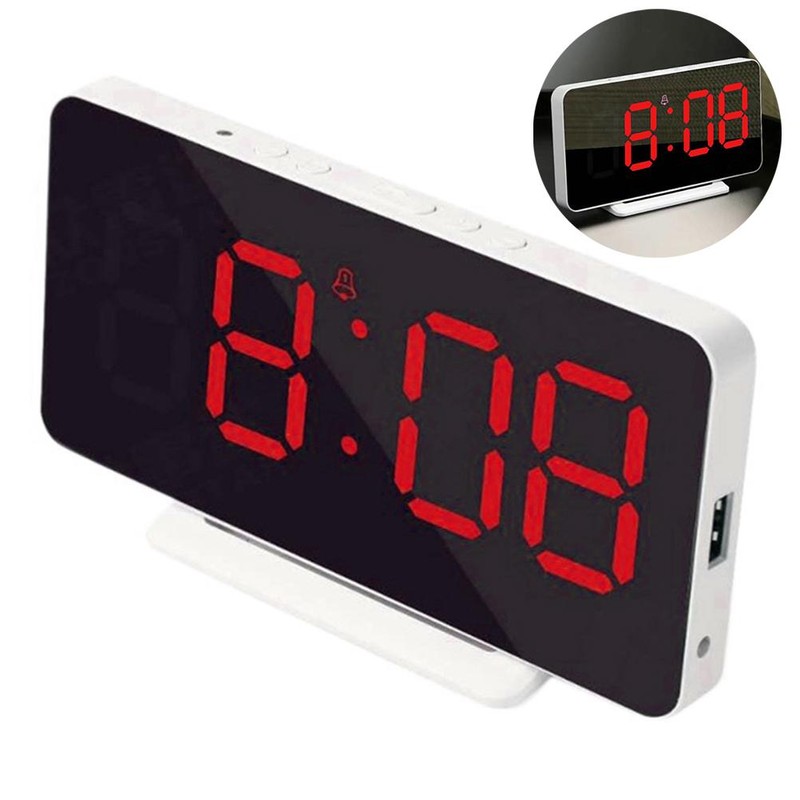 LED Mirror Alarm Clock Electronic Alarm Clock Adjustable Mirror Bedside
