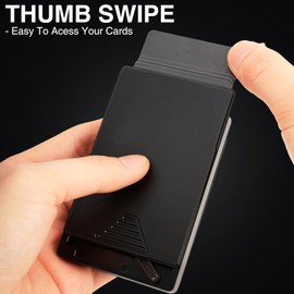 HiYouth Slim Card Holder Wallet For Men, Mens Pop Up Wallet RFID Blocking,Thumb Swipe,Minimalist Wallet Metal Aluminum With Money Slot,Holds 1-8 cards,Add-On Cash Pocket (Jet Black)