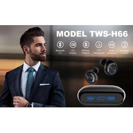 YIPUT Wireless Earbuds Bluetooth 5.3 Headphones 200 hours Playtime with 2000mAh charg Case,in Ear Headest IP7Waterproof Noise Cancelling Built-in Mic,Premiu Bass LCD Display,For Sports/Working/Study