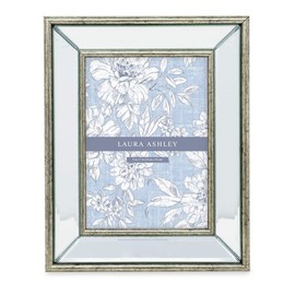 Laura Ashley 5x7 Silver Beveled Mirror Picture Frame, Classic Mirrored Frame with Deep Slanted Angle, Wall-Mountable, Made for Tabletop Display, Photo Gallery and Wall Art, (5x7, Silver)