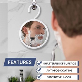 MIRRORVANA Hangable Round Fogless Shower Shaving Mirror with 360° Swivel Rotatable Hook for Hanging and Bonus Anti-Fog Spray - Anti Fog and Shatterproof Surface, 6.7" Diameter