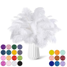 NEWONG 30pcs White Ostrich Feathers Natural Bulk 8-10inch(20-25cm) Vase Craft Wedding Home Party Centerpieces Christmas Day Decoration