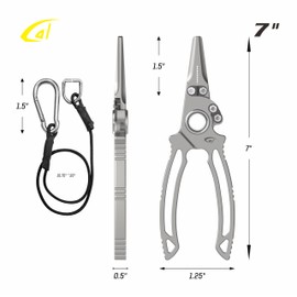 danco Titanium Dual Cutter 7" Fishing Plier, Fishing Line and Wire Cutter, Saltwater Safe, Fresh/Saltwater Fishing, Sheath and Lanyard Included