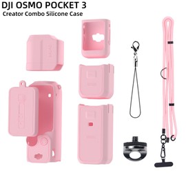 ARCSTILL Pocket 3 Silicone Cover & Adjustable Lanyard Strap, Lens Screen Protector Case for DJI Osmo Pocket 3 Creator Combos Accessories (Pink)