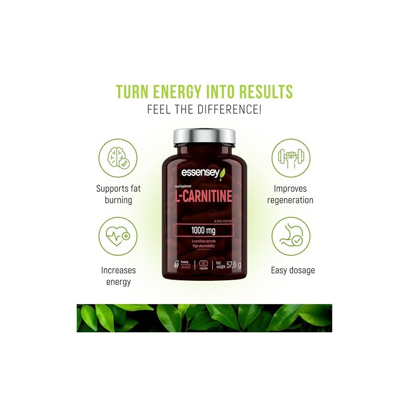 Essensey L-Carnitine 1000mg - 90 Capsules | High Absorption Form