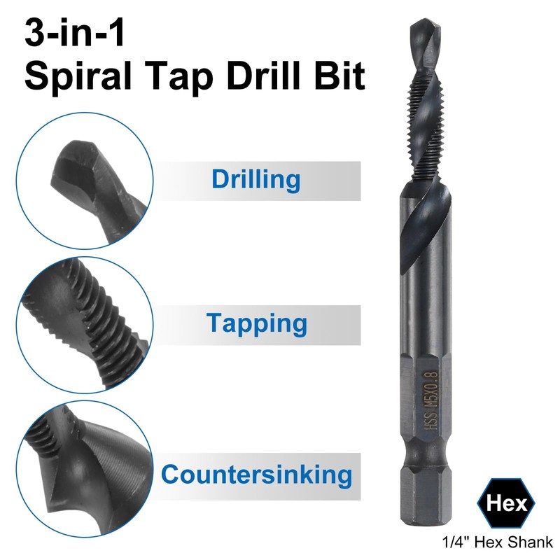 sourcing map 2pcs Combination Drill and Tap Bits Metric M5