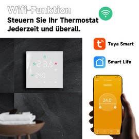Beok Tuya Raumthermostat Fußbodenheizung, Thermostat Fussbodenheizung Elektrische Smart WiFi Heizungsthermostat Digital Programmierbarer 16A mit Externe Sensoren LCD Touchscreen TGW60W-WIFI-EP Weiß