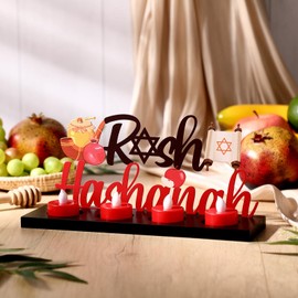 Rossesay Flameless Table Candle Holder Decoration with Lighted Tea Light Candle Stand Table Centerpiece Decoration Return Gifts for Housewarming Festival Holiday(Red,Rosh Hashanah)