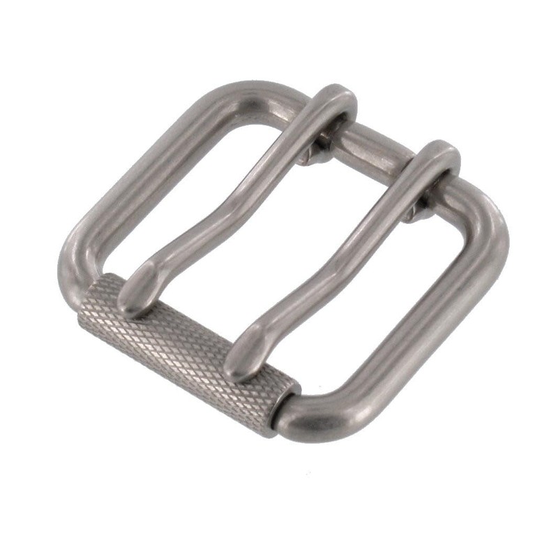 Buckleguy.com B7357 Nickel Matte, Double Prong Roller Buckle, w/Textured Roller,