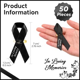 Ysleen 50 Pcs Black Funeral Ribbons Pin Bulk Satin Memorial Ribbon for Funeral Day of The Dead Remembrance Day Melanoma Awareness Mourning Sympathy Bereavement Memorial Service Charitable Activities