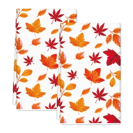 FYSUIMU Fall Leaves Kitchen Dish Towel 18 x 28 Inch Orange Red Autumn Maple Leaves Dishcloth Decorative Hand Drying Tea Towel for Thanksgiving Cooking Baking, 2 Pcs