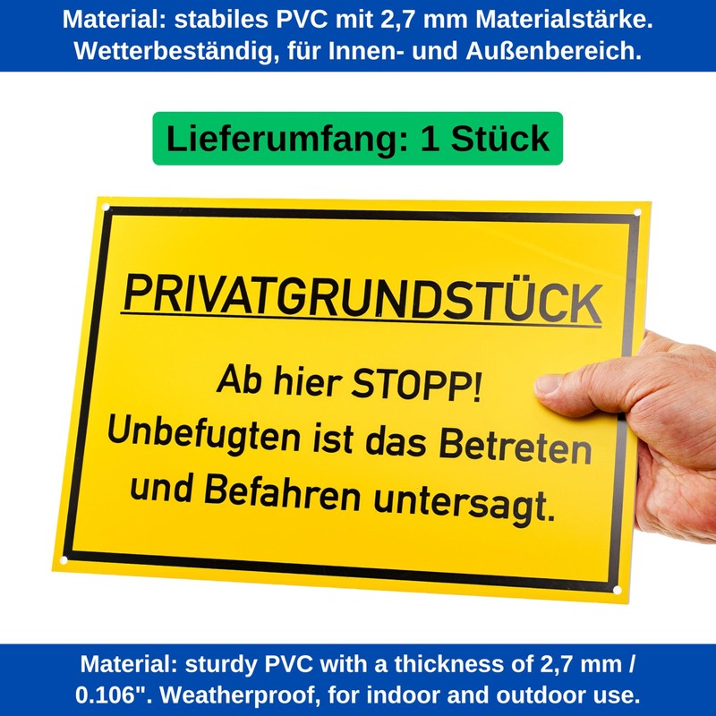 Safety Sign "PRIVATGRUNDSTÜCK - Ab hier Stop!", 1 Piece, 30