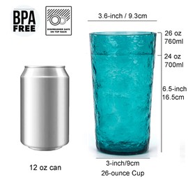 KX-WARE 26-ounce Acrylic Water Glasses Plastic Tumbler Larger Drinking Glasses, set of 8 Turq