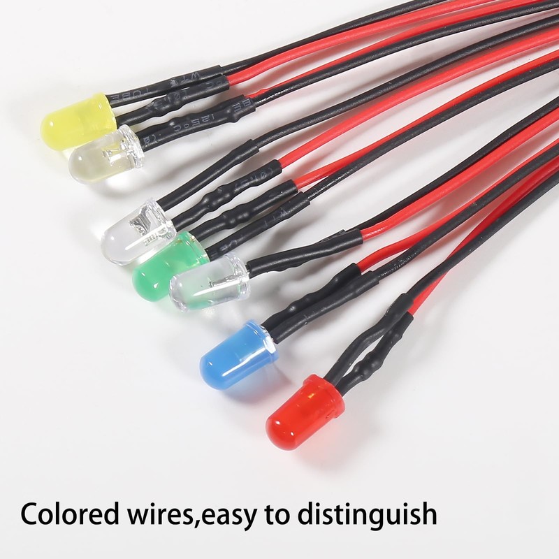 90PCS 12V LED Lights Emitting Diodes 5mm 7 Colors Pre