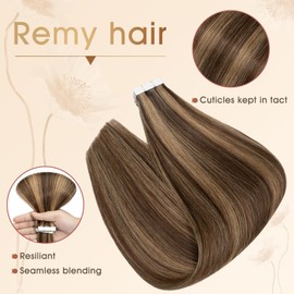 Rich Choices Tape in Hair Extensions Human Hair 18 Inch Medium Brown mix Dark Blonde Tape Hair Extensions Real Human Hair Seamless Remy Hair Invisible Injected Tape Extensions 18 Inch 20 Pcs 50g