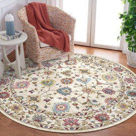 LUXRUG Washable Round Area Rug 6ft - Cream Colorful Traditional Floral Living Room Circle Rug Non-Slip Stain Resistant Dining Room Carpet Soft Vintage Bohemian Round Rugs for Bedroom Office Nursery