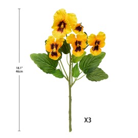 Yellow Artificial Flowers 3 Pack Pansy Flowers Artificial Silk Flowers 18" Realistic Fake Flowers for Decoration Spring Faux Flowers for Vase Home Indoor Wedding Flower Bouquet Table Centerpiece Decor