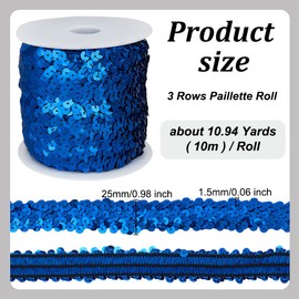 OLYCRAFT 11-Yard 1 Inch Elastic Sequin Trim Metallic Blue Stretch Sequin Trim 3-Row Fabric Paillette Ribbon Trim for Dress Embellish and Headband