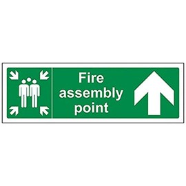 V Safety Fire Assembly Point Arrow Up Sign - 300mm x 100mm - 1mm Rigid Plastic
