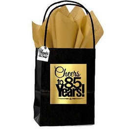 Black & Gold 85th Birthday/Anniversary Cheers Themed Small Party Favor Gift Bags with Tags -12pack