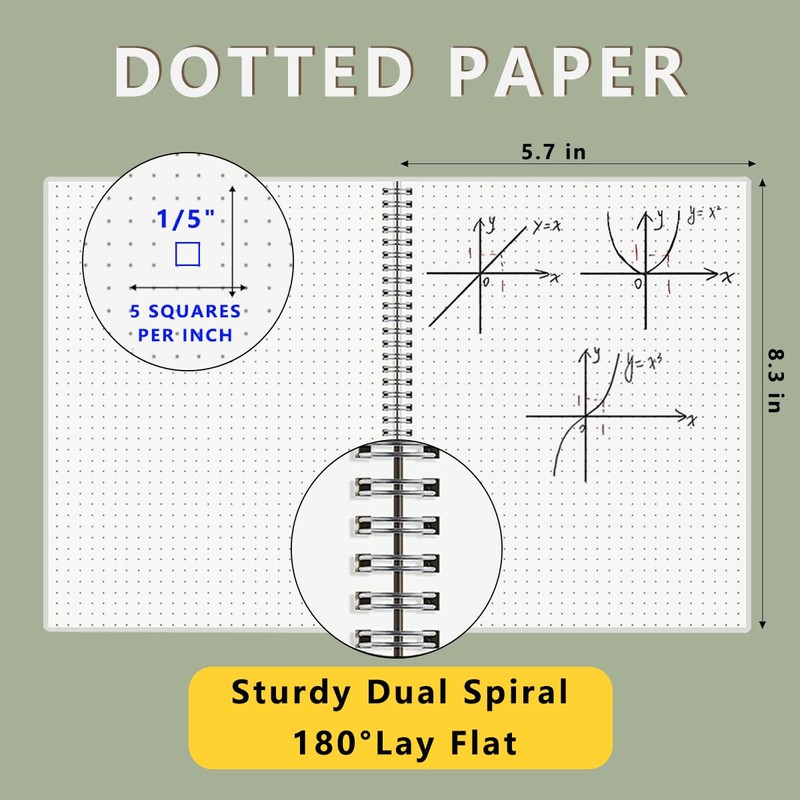 WRENBEN 2PCS Dotted Spiral Notebook 5.7" x 8.3" with 120gsm