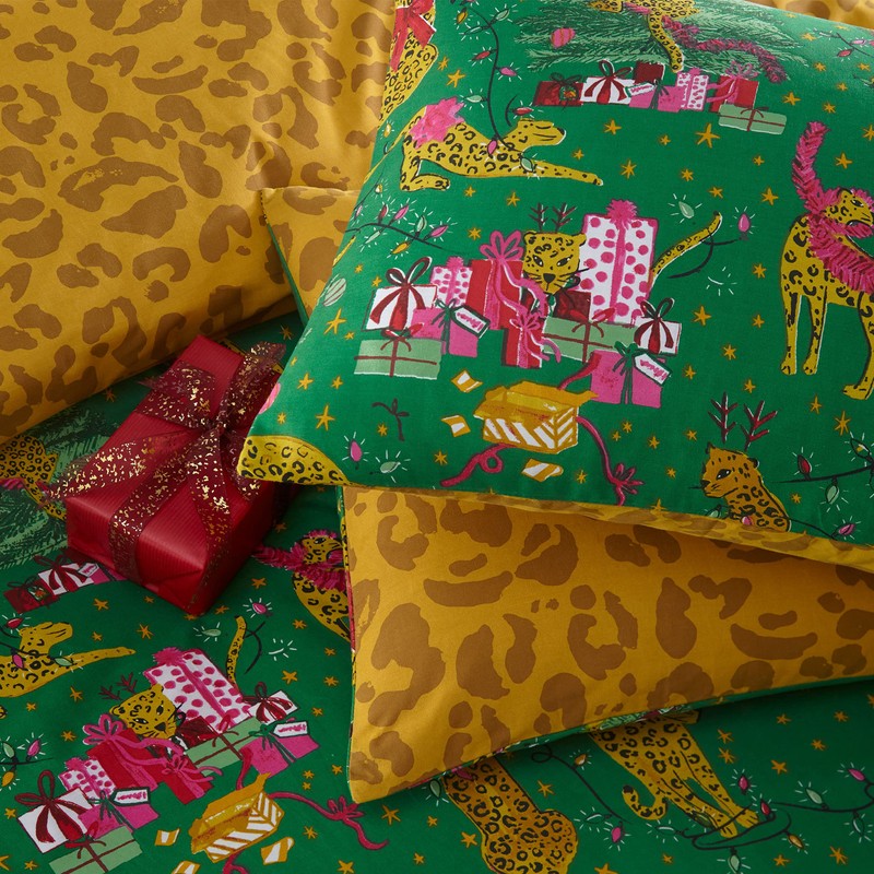 furn. Purrfect Christmas Duvet Cover Set - Toddler - Green/Gold