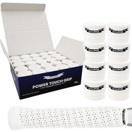 G-Lueck Set of 50 Tennis Premium Overgrip Power Touch with Perforation - High Grip, Long Durability - 0.60 mm Thickness | Grip Tape for Padel, Squash, Badminton Rackets | Perforated (White)
