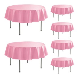 Enjoyidea Round Vinyl Tablecloth with Flannel Backing-6 Pack Pink 60 Inch Waterproof Table Cloths Plastic Table Sheets-Wipeable Spillproof PEVA Oilcloth Covers for Picnic Party Camping Dining
