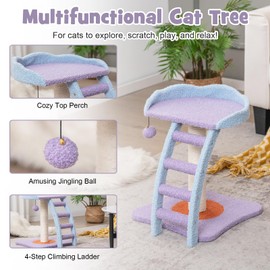 PETSITE Small Cute Cat Tree, 19 Inches Modern Cat Tower for Indoor Cats with Top Perch, Scratching Post, Ladder, Blue Purple