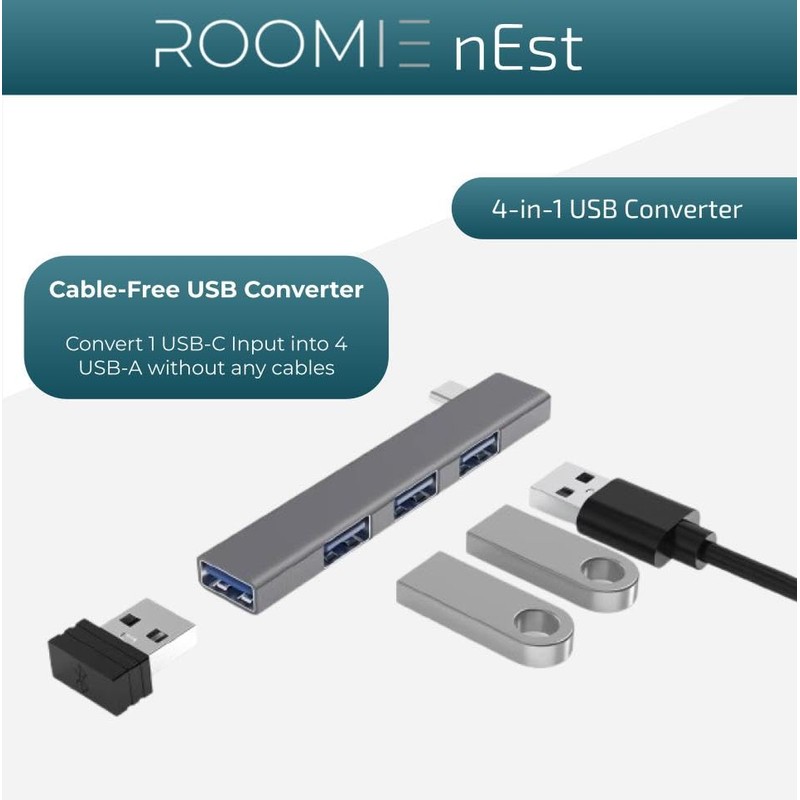 ROOMIE Nest 4-in-1 USB Hub 4-Port Splitter & Extender with
