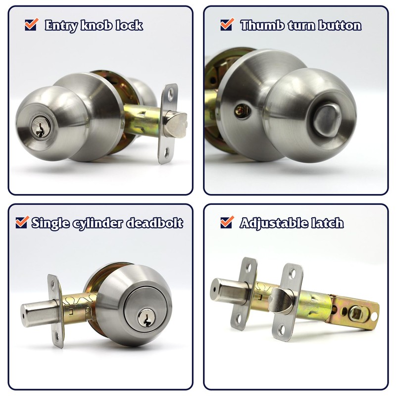 Solidware Entry Door Knob and Single Cylinder Deadbolt Combo,Keyed Alike