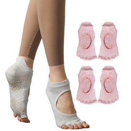 XSCQ Yoga Socks for Women Non Slip Toeless, Pilates Socks with Grips for Barefoot Workouts, Sizes 4.5-9, 2 Pairs of Pink, One Size